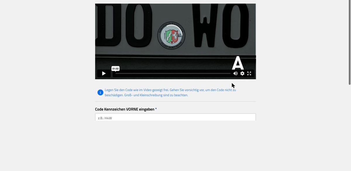 Bildschirmfoto: Sicherheitscodes der Kennzeichen im Formular des Abmeldedienstes